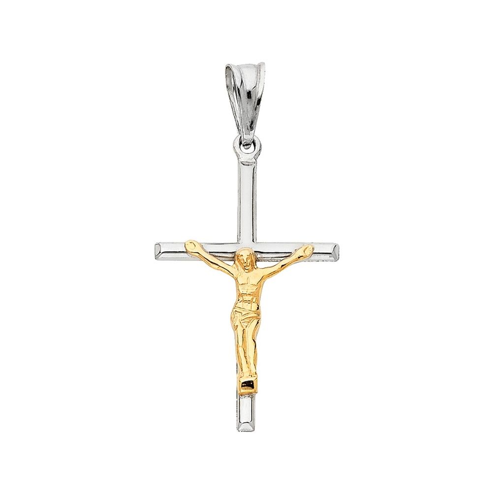 14K Two Tone Religious Crucifix Pendant